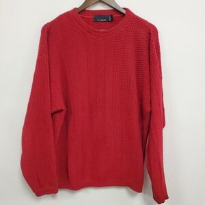 Vintage Bill Blass Mens Chunky 3D Knit Holiday Sweater Size L Red Cotton Preppy